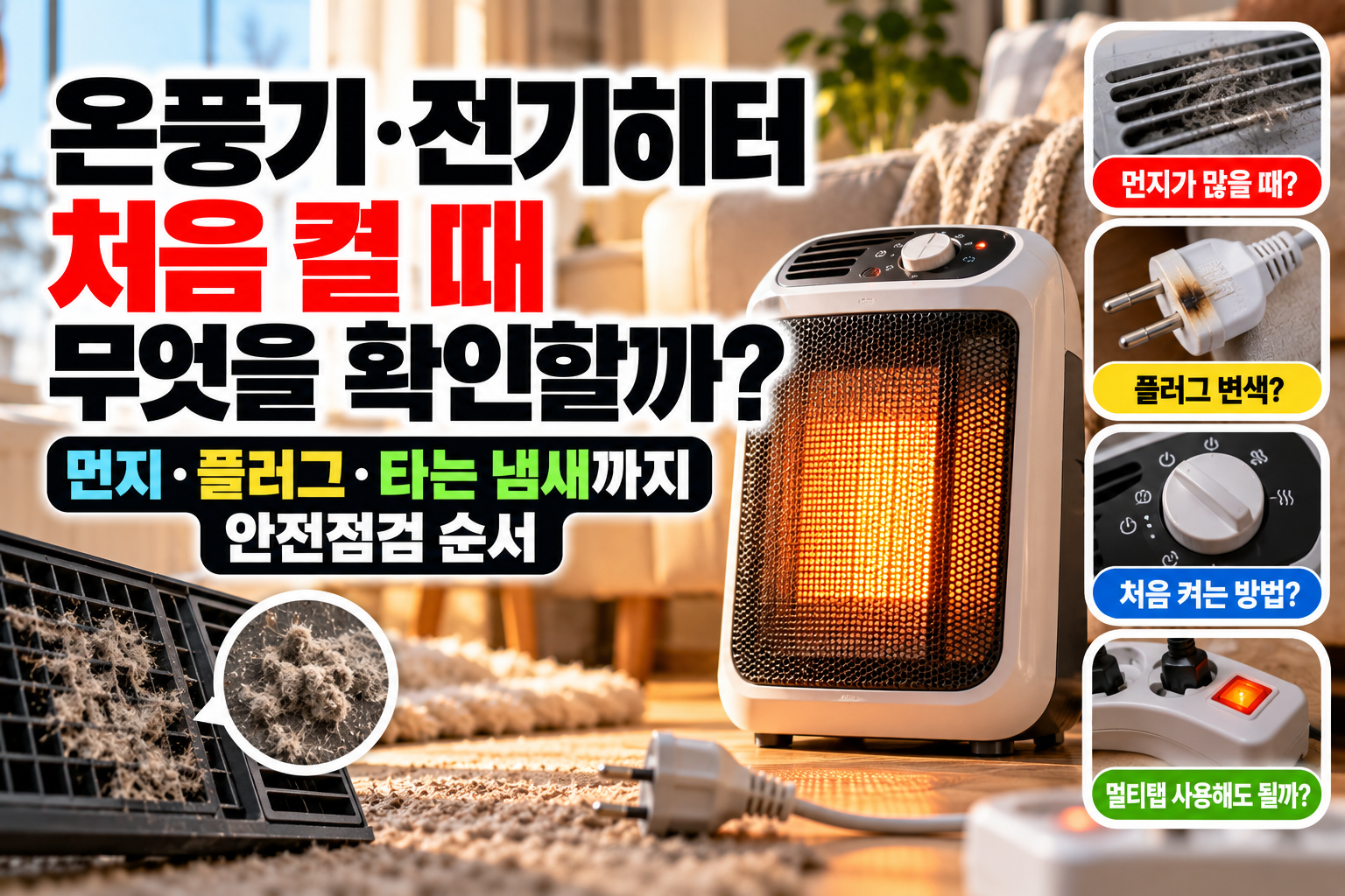 온풍기·전기히터 처음 켤 때 무엇을 확인할까? 먼지·플러그·타는 냄새 점검 순서